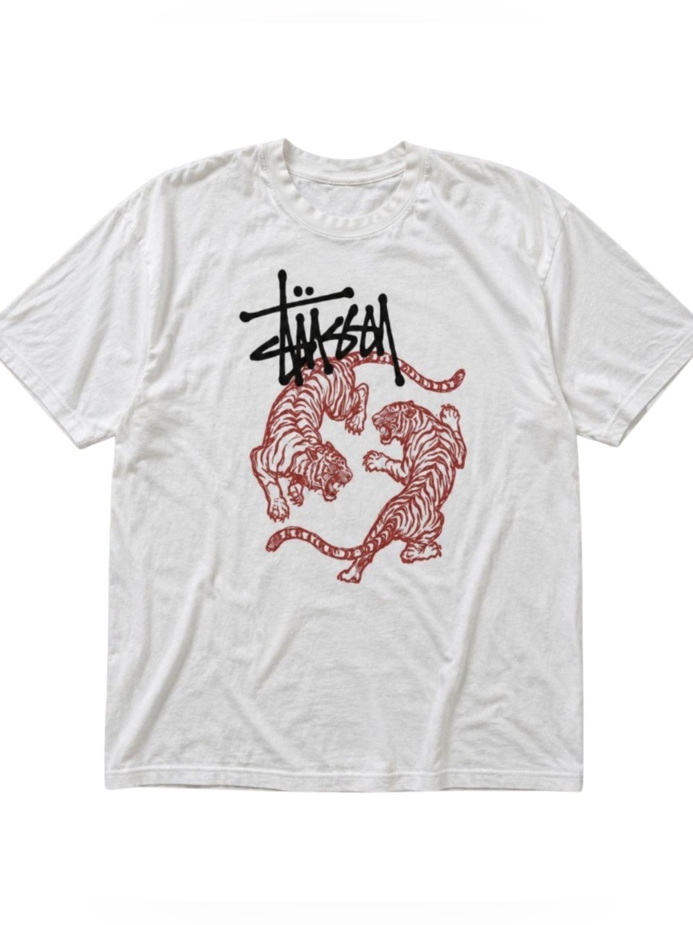 Gildan White Tee with Red Tiger Graphic and Black Script